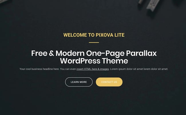 screenshot of the simple website template pixova